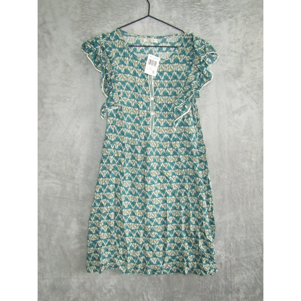 MAX STUDIO‎ Floral Print Midi Dress Teal White Green Ruffle Sleeve Size S NEW